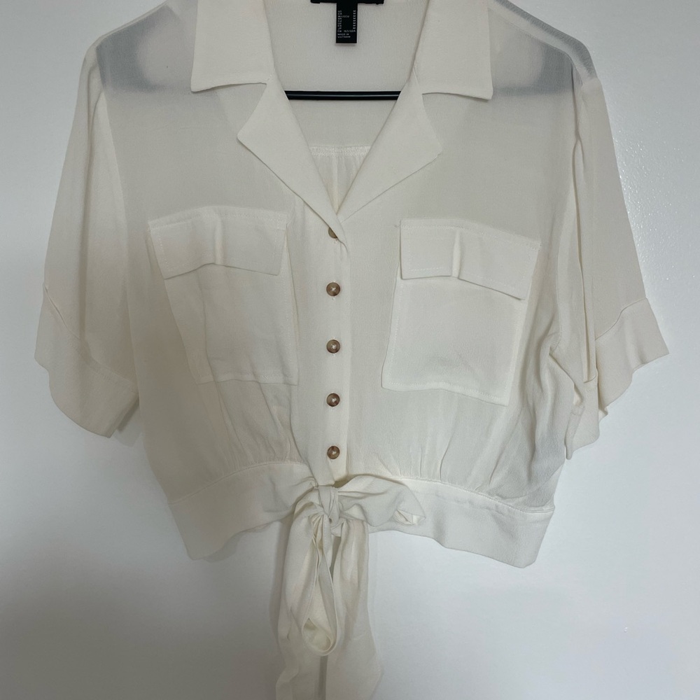 Forever 21 Cream Button Down Crop Top